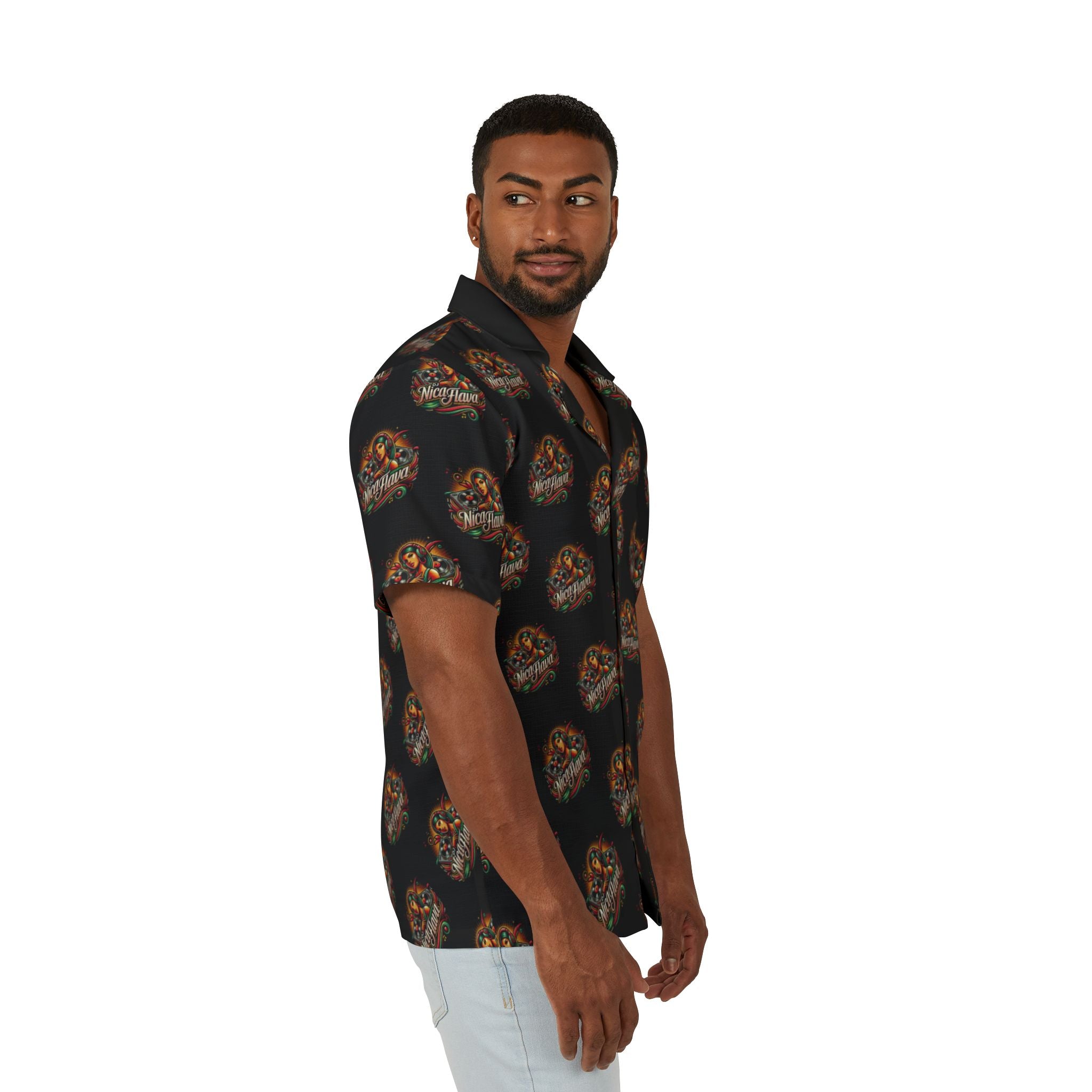 "DJ NicaFlava" Men’s Hawaiian Camp Shirt – Tropical Style for Beach Days & Summer Vibes
